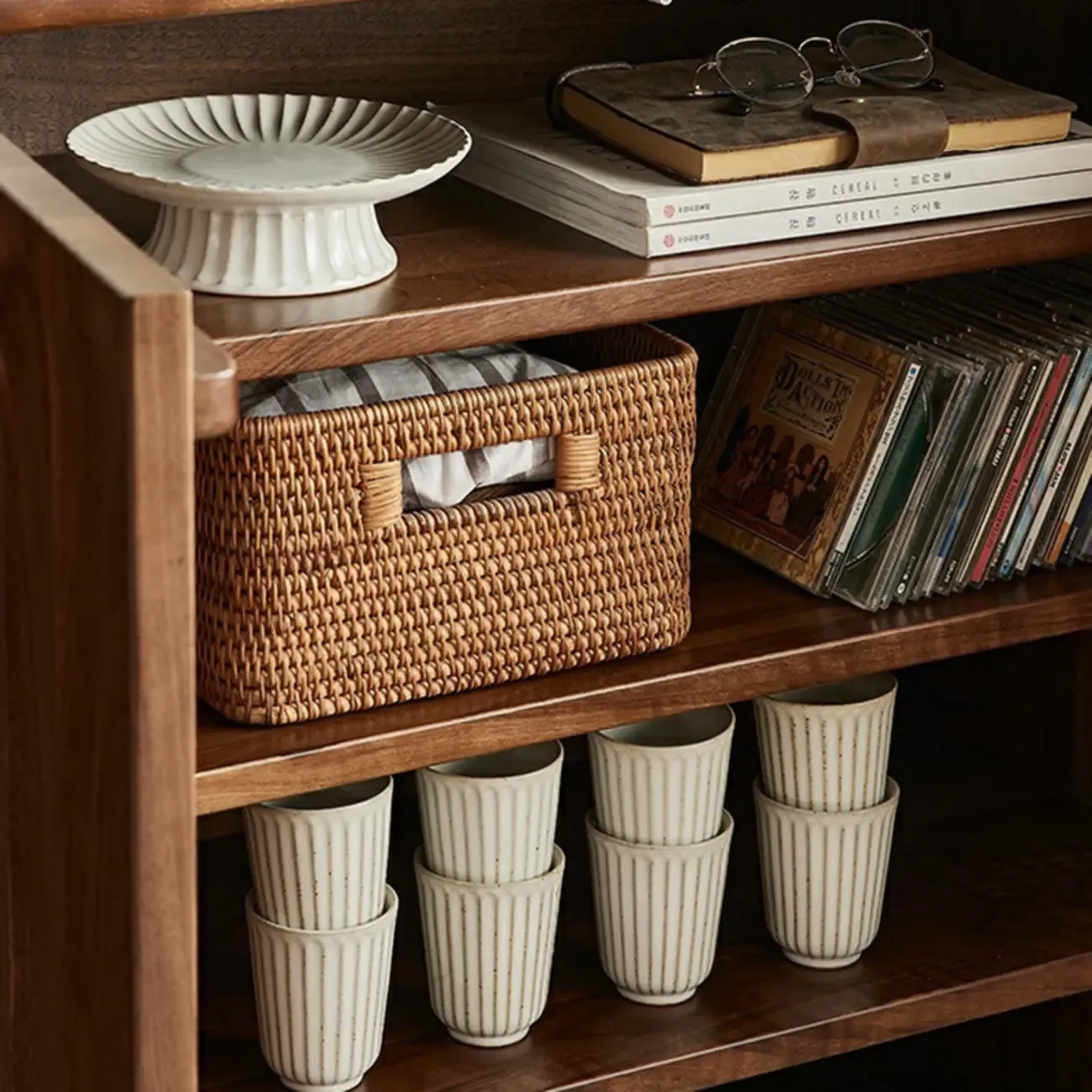 Scandinavian Pine Wood Accent Cabinet in Free-standing