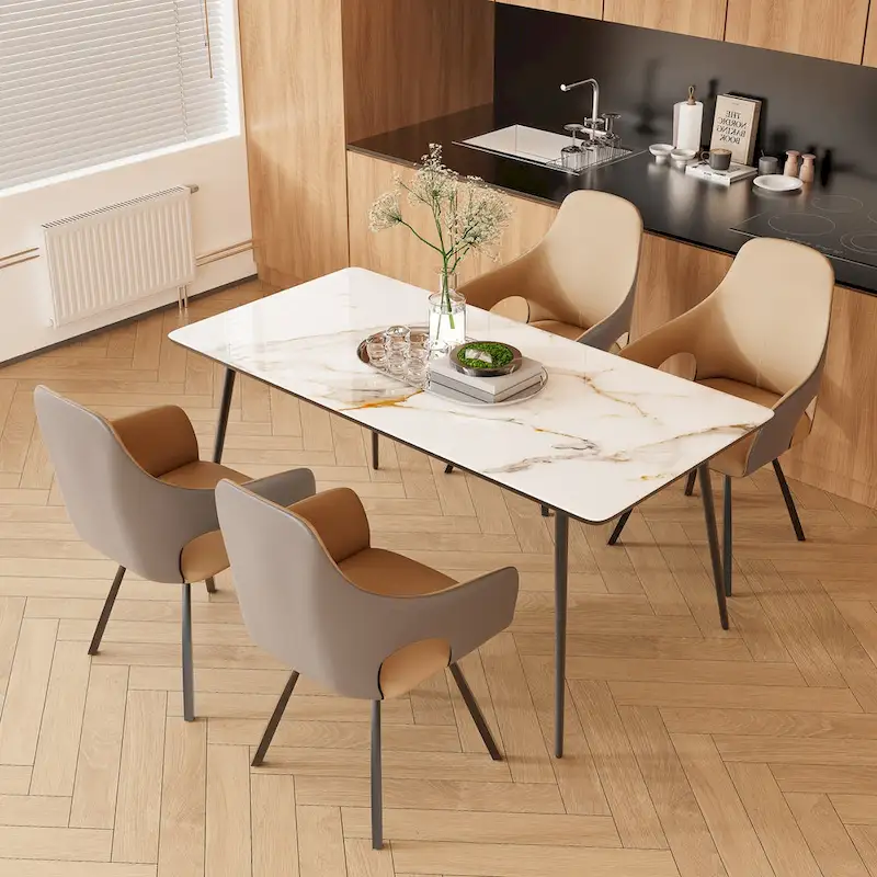 Two-tone Microfiber Leather Upholstered Rotatable Dining Chairs (Set of 2) - 22.83 W x 19.69 D x 36.61 H