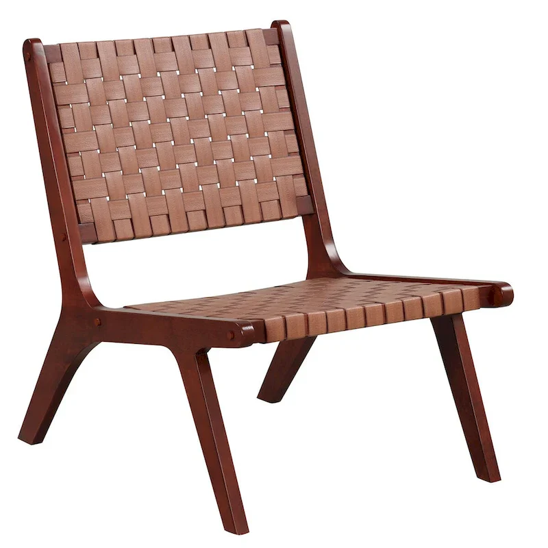 Woven Leather Accent Chairs with Wood Frame