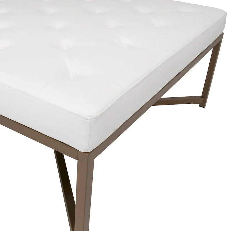 Metal and Tufted Leather Large Cocktail Ottoman