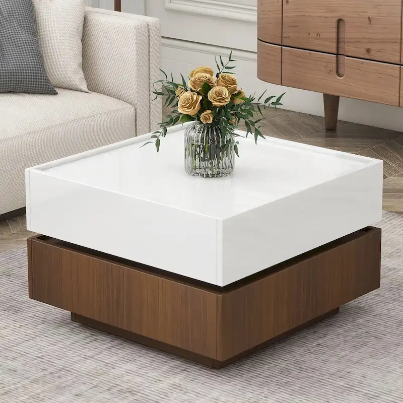 Rotating Coffee Table with 2 Drawers