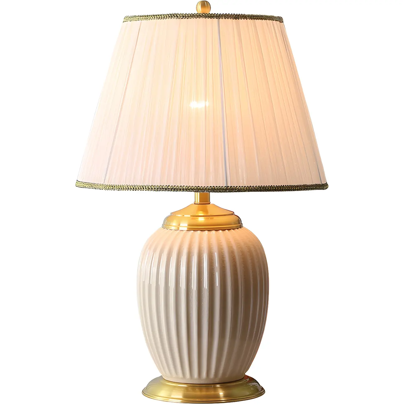 Plug-In Elegant Ceramic LED Table Lamp with Fabric Shade