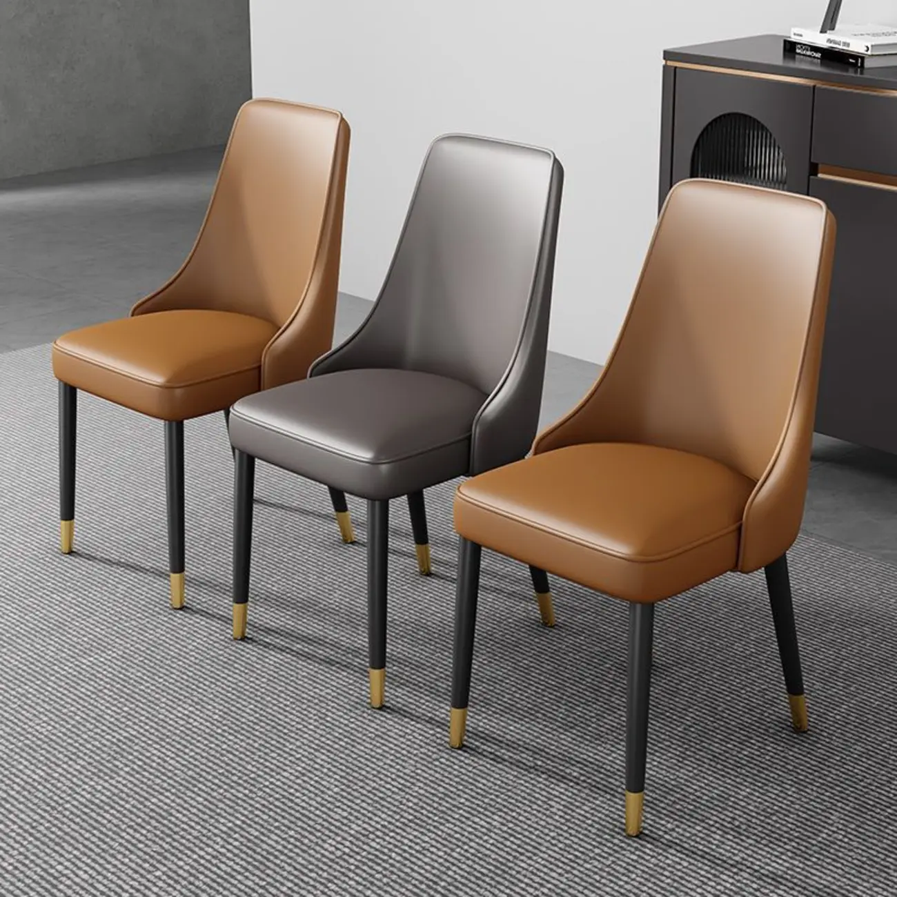 Modern Upholstered Metal Leather Dining Chairs