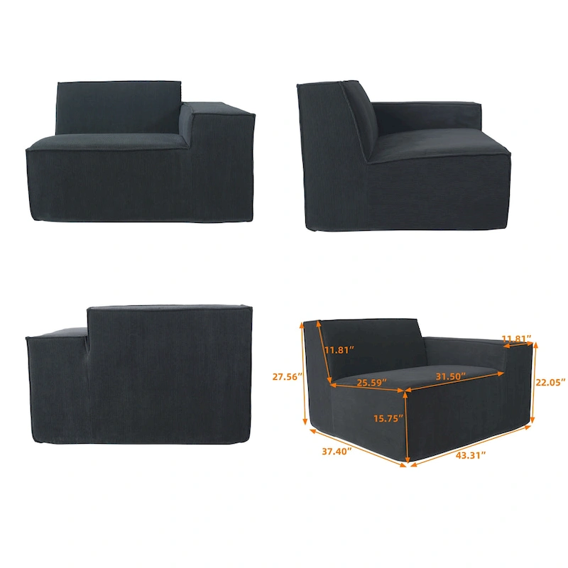 Modern Modular Sectional Sofa with 3 Pillows, Convertible Living Room Couch with Ottomans
