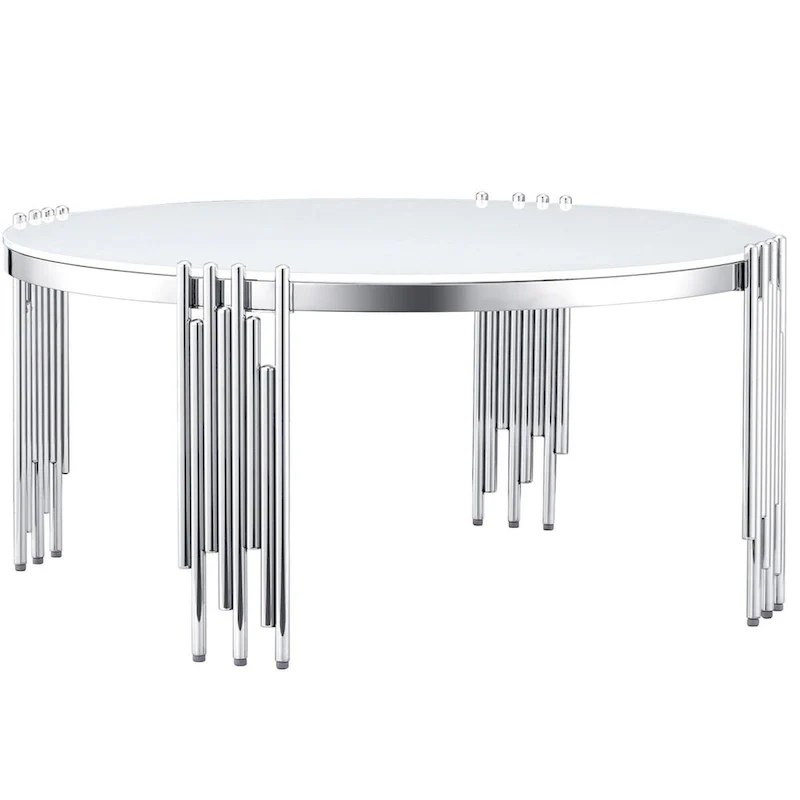 Round Tempered Glass Coffee Table with 3 Tiers 360 Degrees Rotating Top