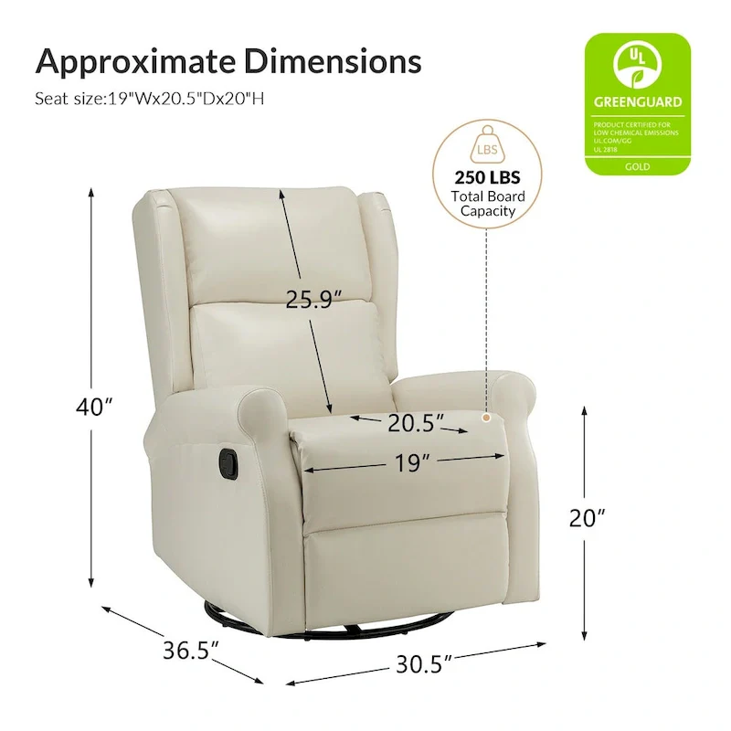 Faux Leather Swivel Nursery Recliners (Metal Base) — Set of 2