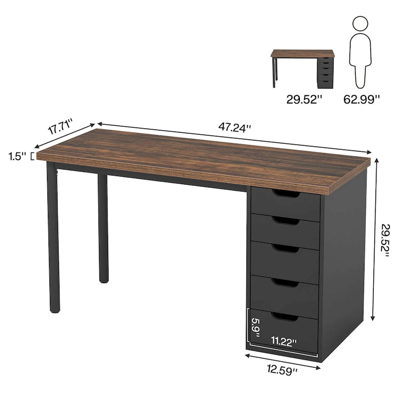 Modern Simple Computer Desk Study Writing Table with 5 Drawers