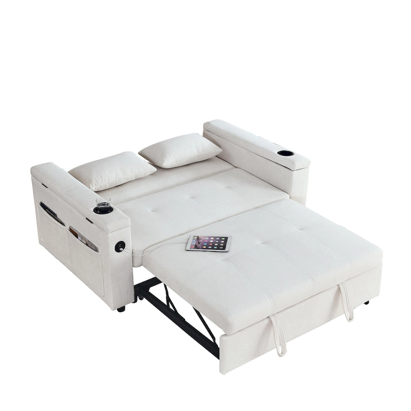 54 Pull-Out Sleeper Sofa Bed Double Seat Recliner Sofa Bed