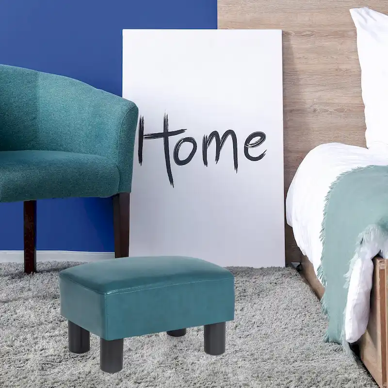 Adeco Faux Leather Ottoman Foot Rest Stool Square Padded Seat Ottoman