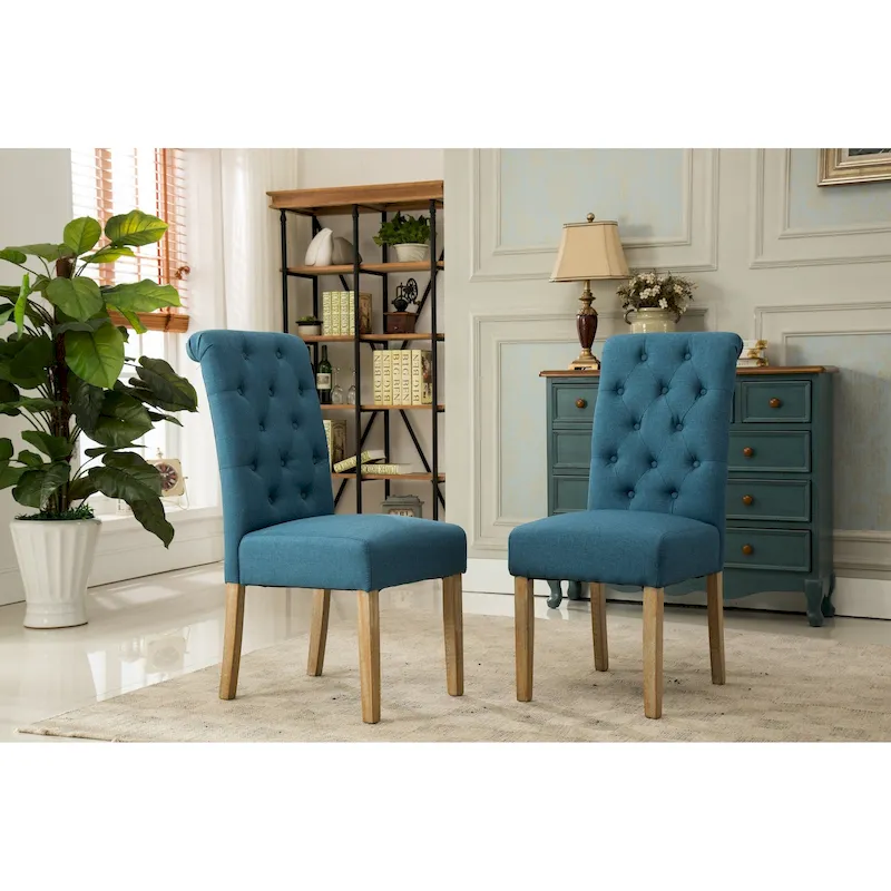 Modern Set of 2 Dining Chairs with Button-Tufted Backrest, Cushioned Seat, Solid Wood Legs for Dining Room Living Room Bedroom