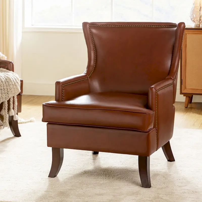 Angeles Mid-century Modern Ergonomic Vegan Leather Armchair with Wingback by HULALA HOME