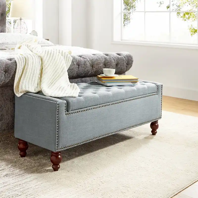 Felix Classic Button-Tufted Storage Bench With Nailhead Trims By HULALA HOME