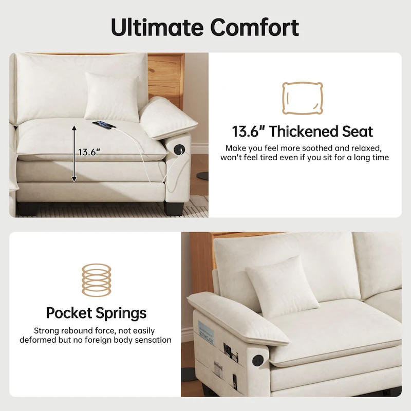 144 Modular Compression Sofa Set Convertible Sectional Sleeper Couch with 2 Ottomans