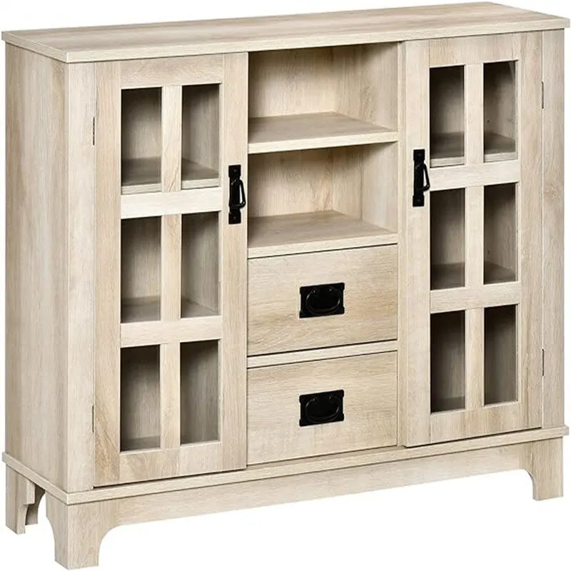 Grey / White / Walnut Sideboard Buffet Cabinet with Glass Doors & Adjustable Shelves