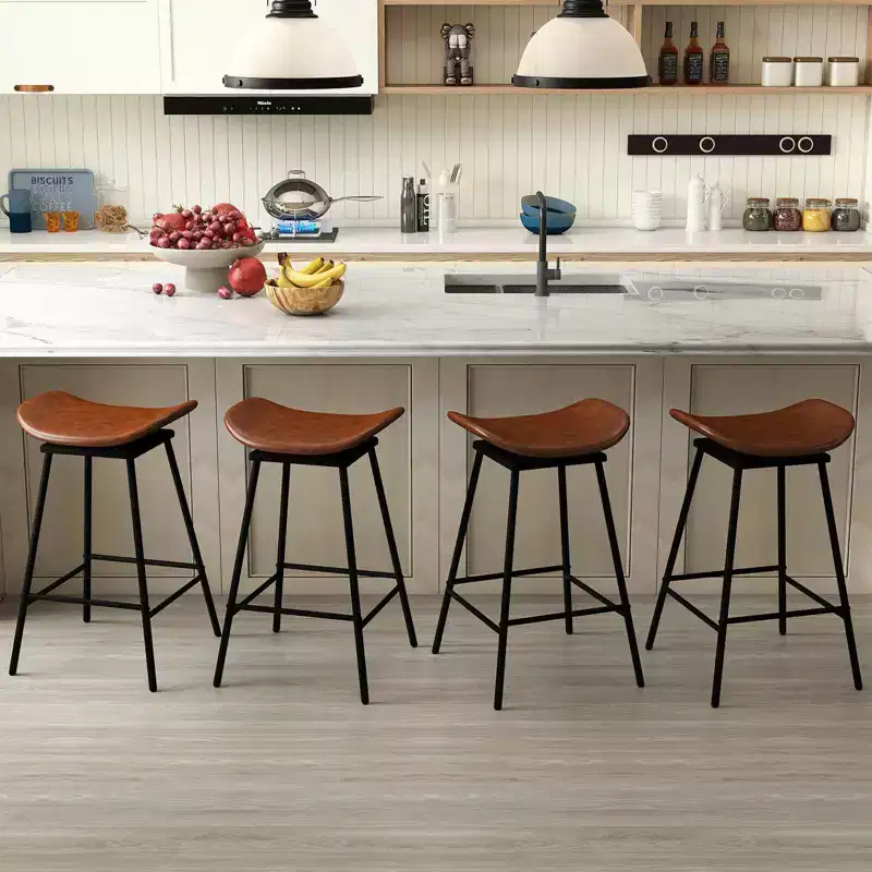 Costway Swivel Barstools Set of 2/4 Faux Leather Upholstered Backless Bar Height Chairs Black/Brown