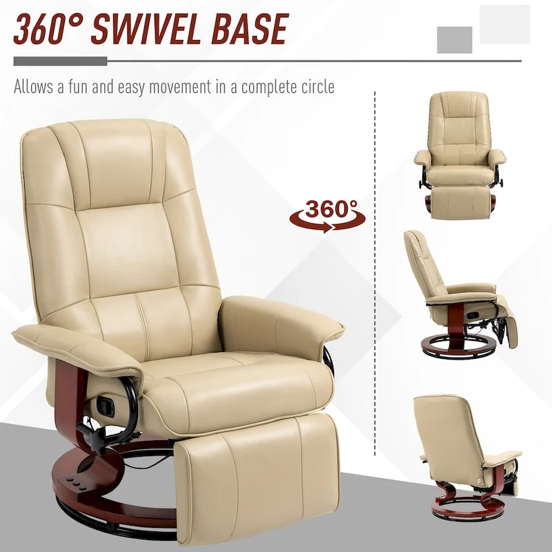 Faux Leather Manual Recliner with Swivel Wood Base