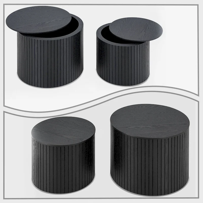 Modern Stylish Two Piece Barrel Nested Coffee Table Set with Removable Table Top