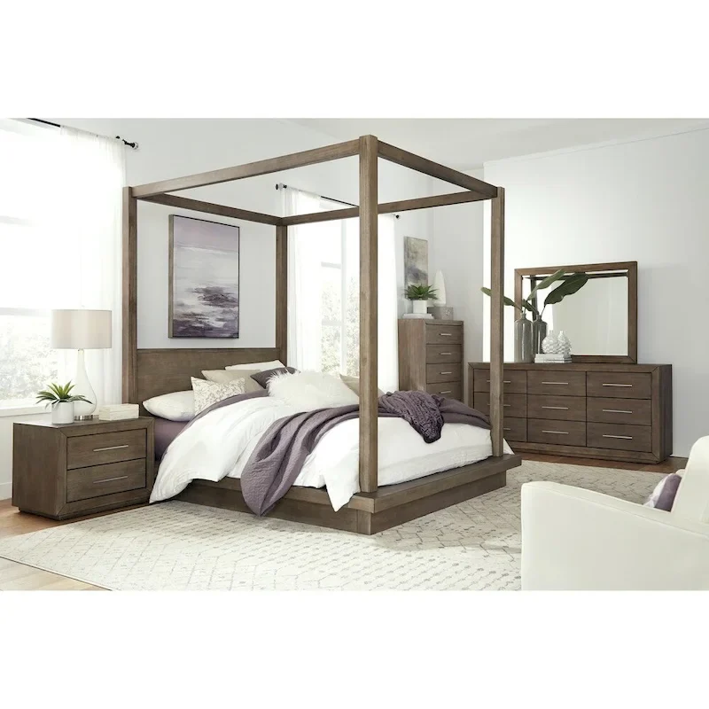 Dark Pine Canopy Style King Bed Frame