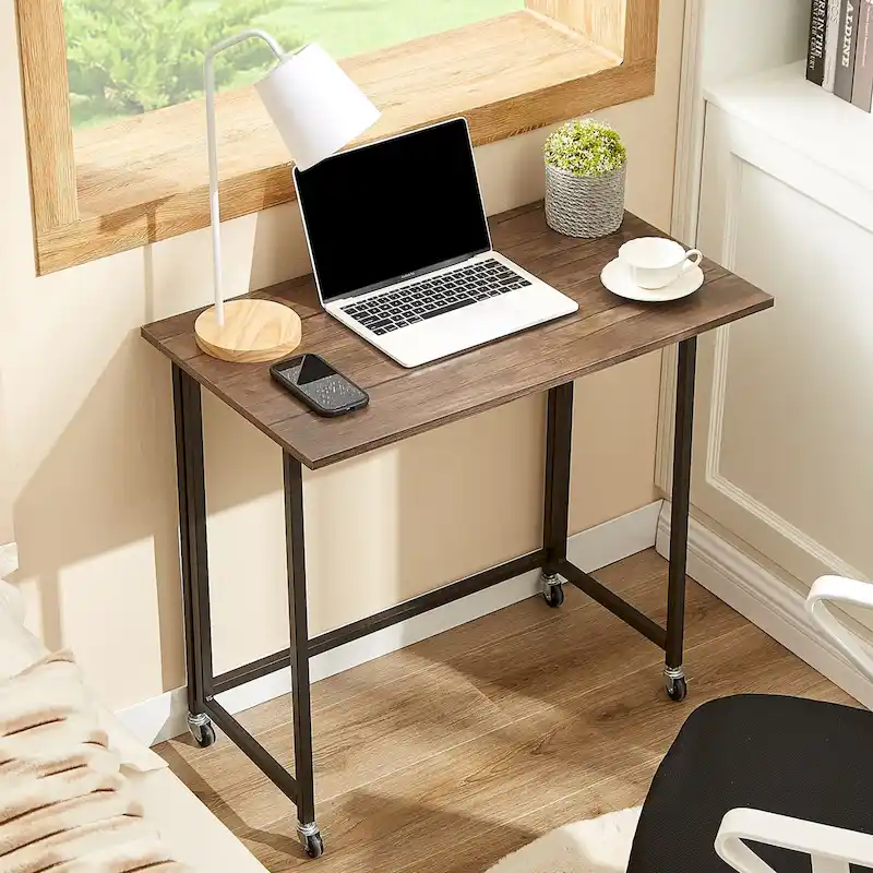 Rolling Folding Computer Desk 31.5, No Assembly Required, Space-Saving Foldable Laptop Table for Home Office