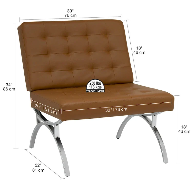 Newel Modern Blended Leather and Chrome Metal Frame Mid Century Accent Chair