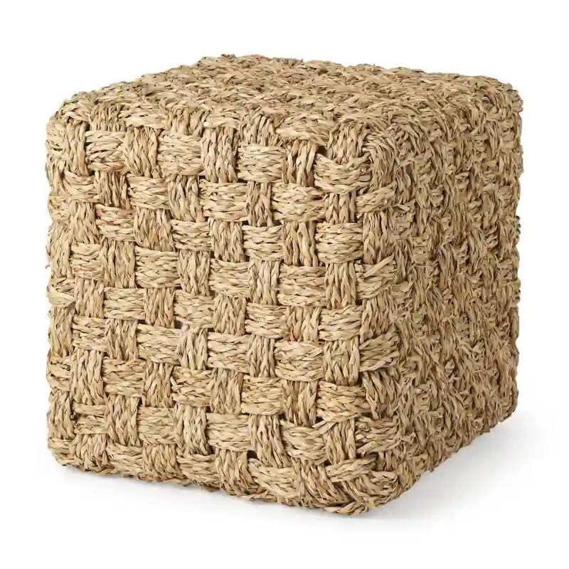 Mercana Adele Brown Woven Seagrass Square Pouf