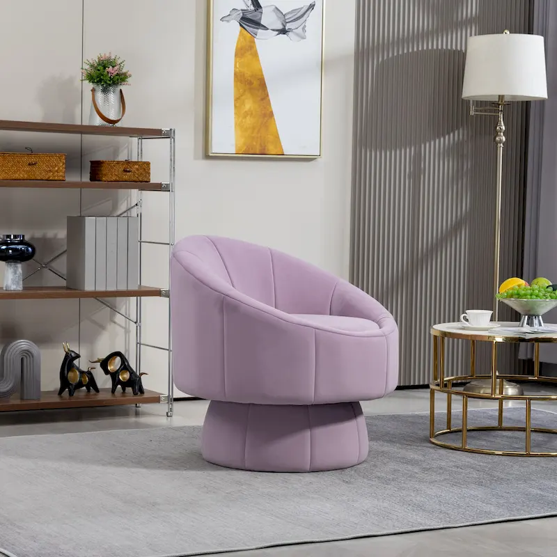 Modern 28.75 Velvet Upholstered 360 Swivel Accent Chair with Wood Frame and Waist Cushion