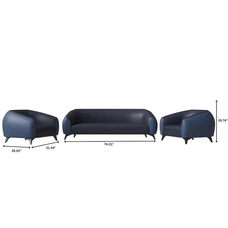 3-Piece Modern Sofa Set with Vegan Leather, Solid Wood Frame, Steel Legs, Foam Cushions for Living Room