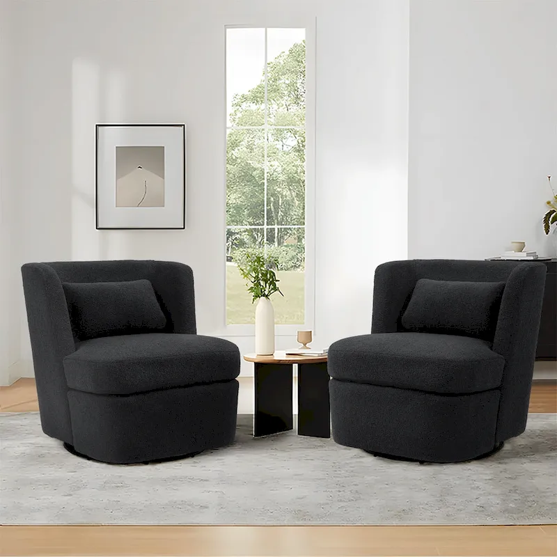 Swivel Accent chairs With Boucle Linen Fabric Set of 2