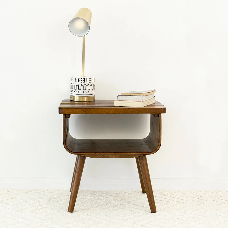 Adelina Mid-Century Modern Rectangular Solid Wood End Table in Brown