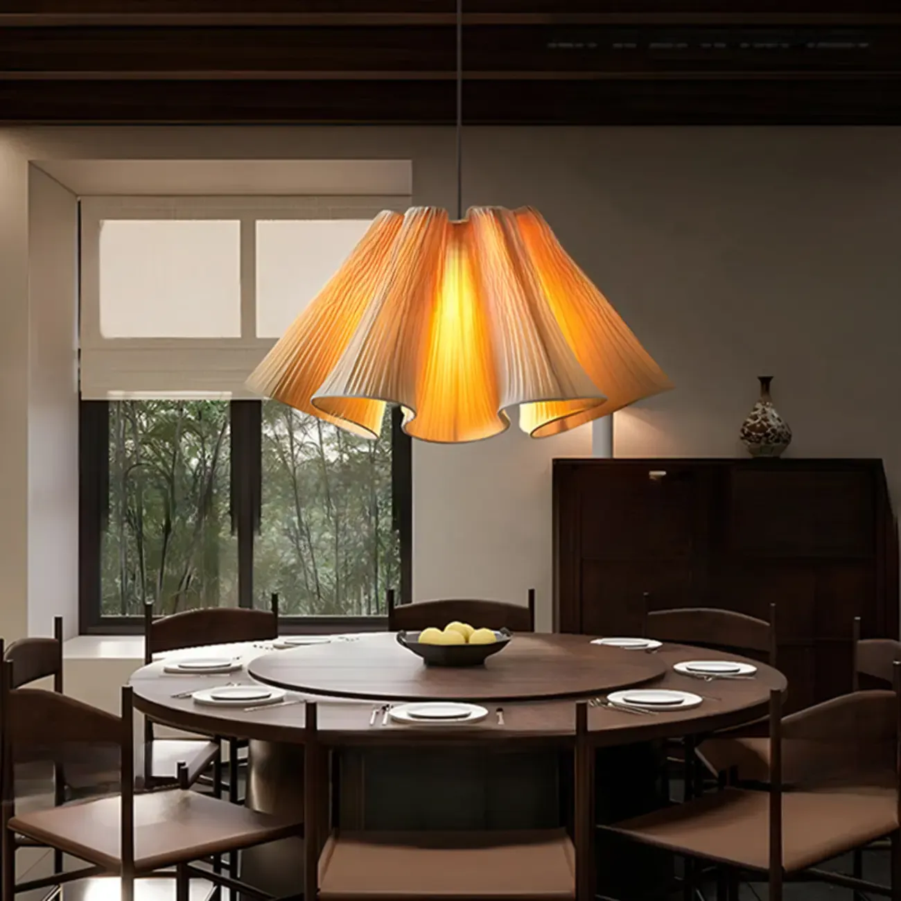 Modern Beige Fabric Pleated Adjustable Pendant Light