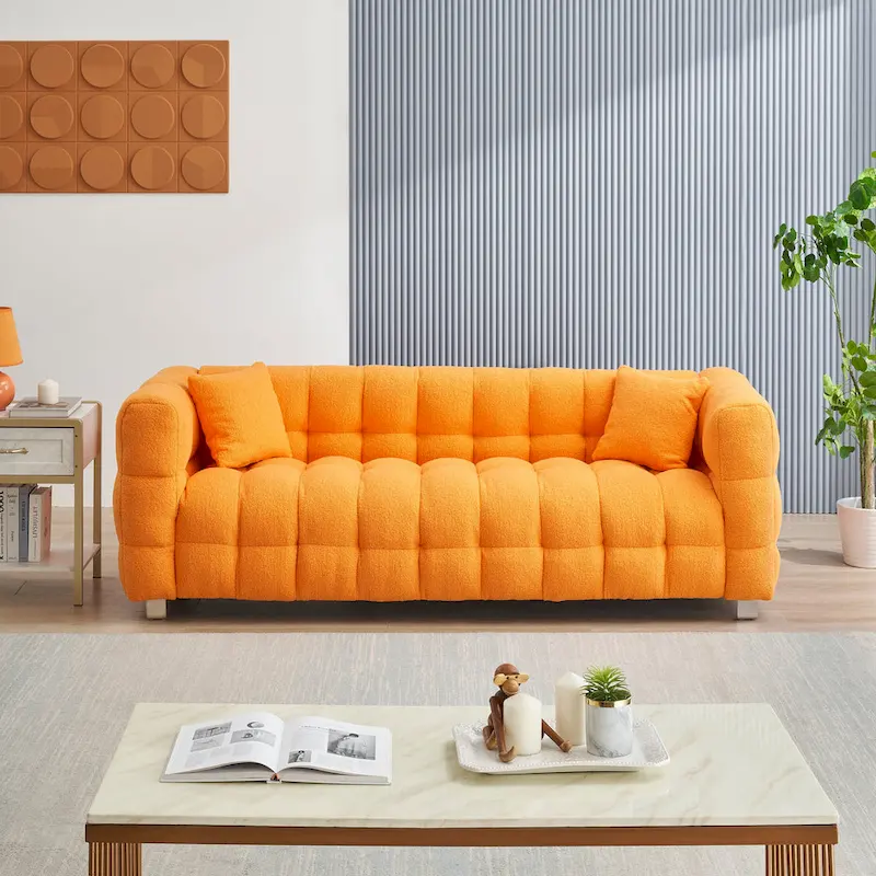 Orange 80 Teddy 3-Seater Sofa with Two Pillows and Sturdy Hardware Foot