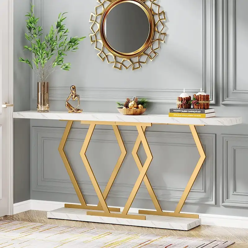White Faux Marble Console Table 70.9
