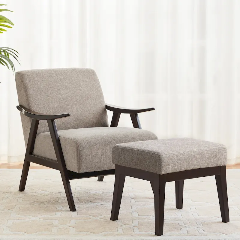 HUIMO Mid Century Modern Armchair and Ottoman Set Upholstered Accent Chair for Living Room, Bedroom
