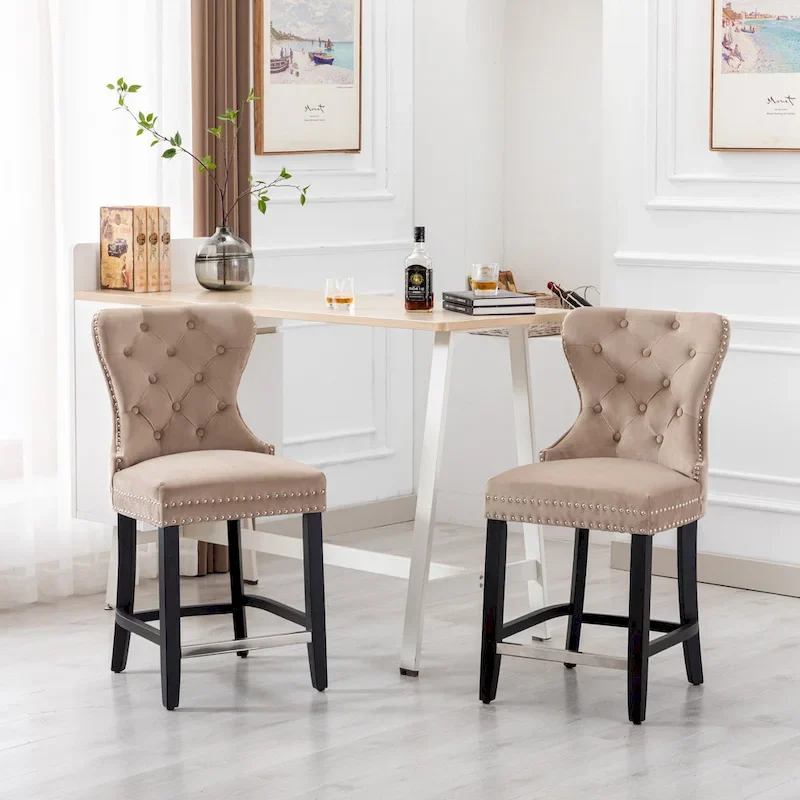 Carter 24  Wingback Tufted Nailhead Counter Stool (Set of 2)