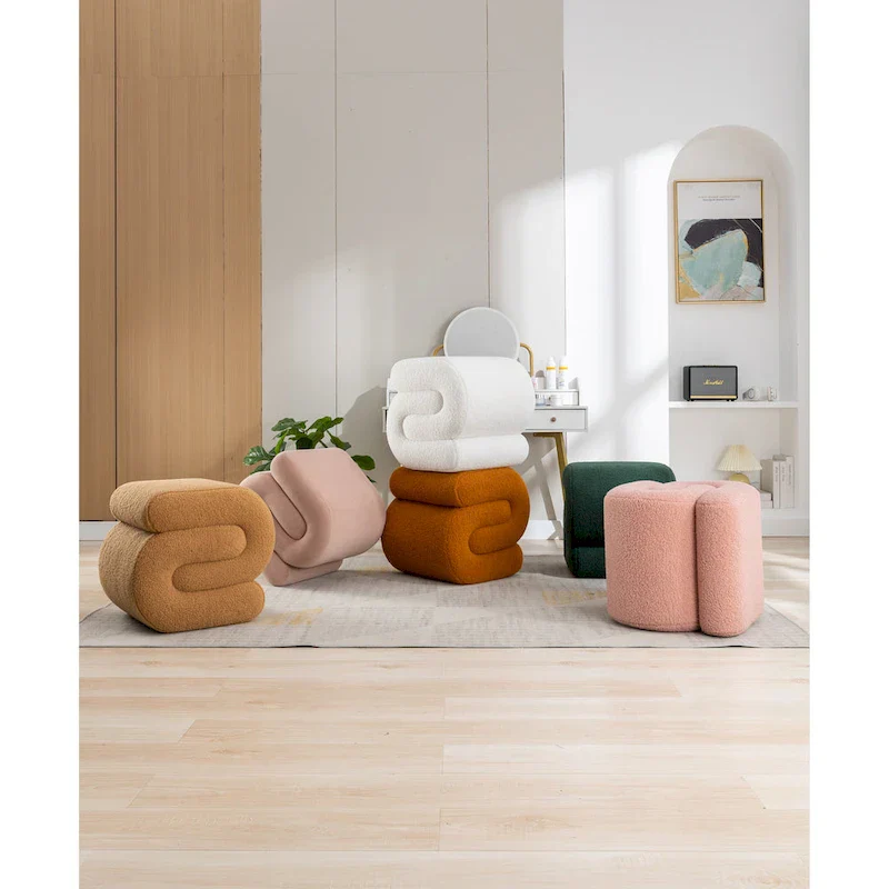 Modern S-shape Fabric Ottoman Makeup Stool Footstool