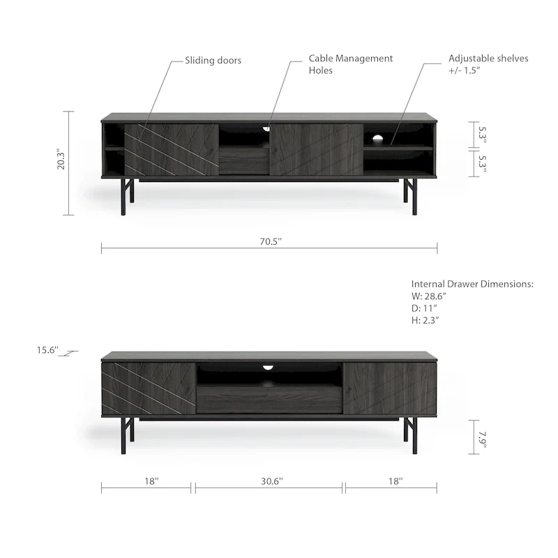 70.6 Media Console Oak Effect TV Stand