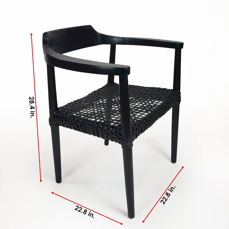 Erline Teak Wood Weaved Leather Seat Accent Chair Armchair