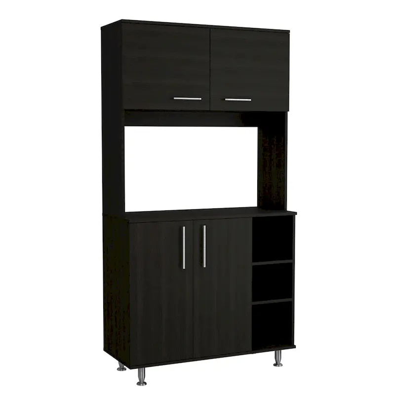 95 Inch Pantry Cabinet with Double Cabinets and Open Shelves