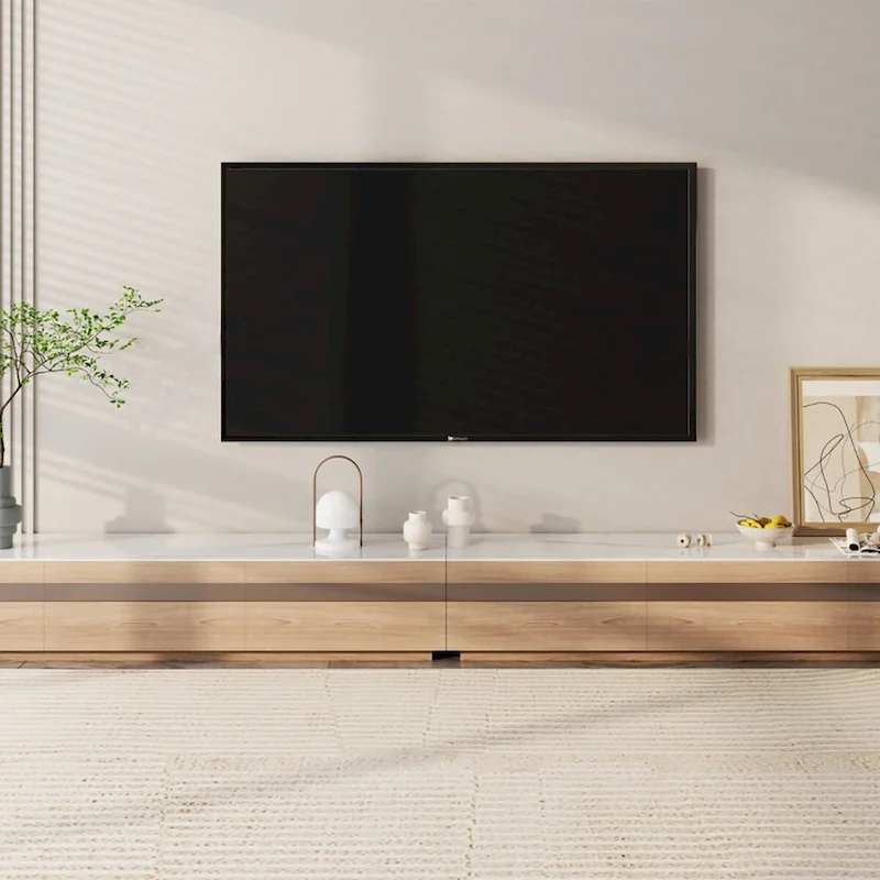 Modern Light Wood TV Stands, Glossy Stone Table-top, 3-6Drawers, Fully Assembled