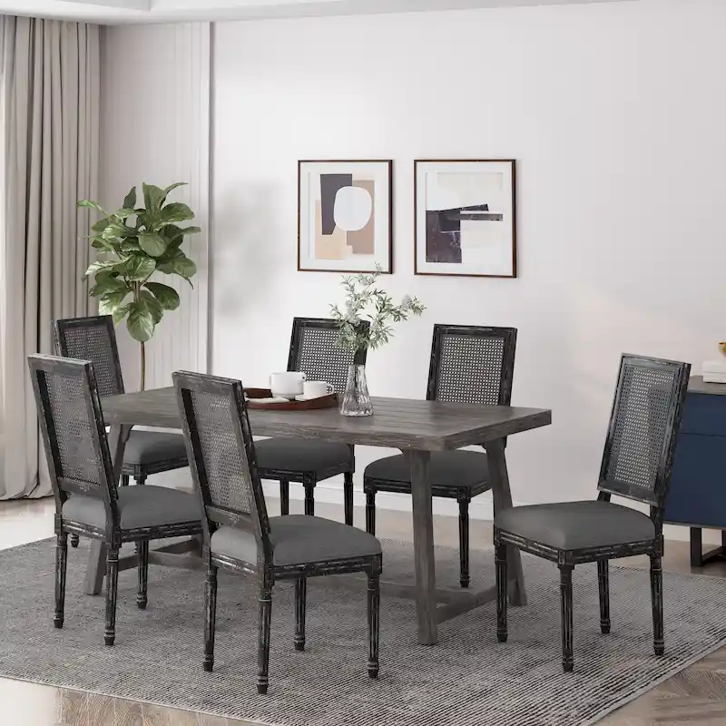 Regina French Country Wood and Cane Upholstered Dining Chair (Set of 6) by Christopher Knight Home