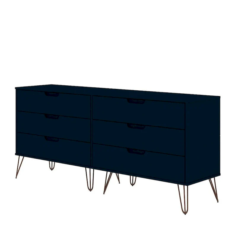 6-Drawer Double Low Dresser with Metal Legs