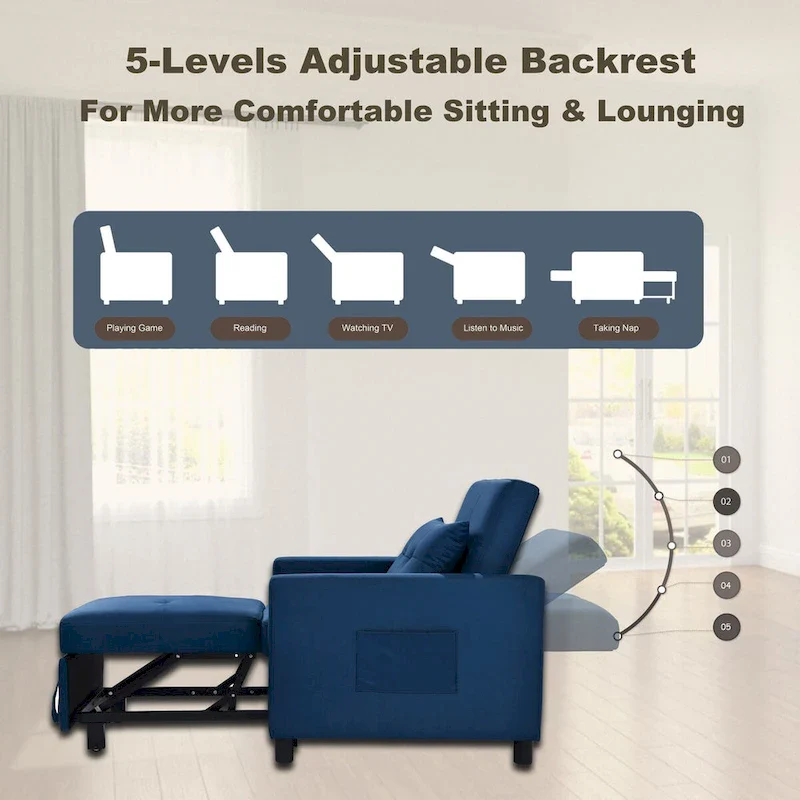 Single Sofa Bed with Pullout Sleeper with 1pc Lumbar pillow