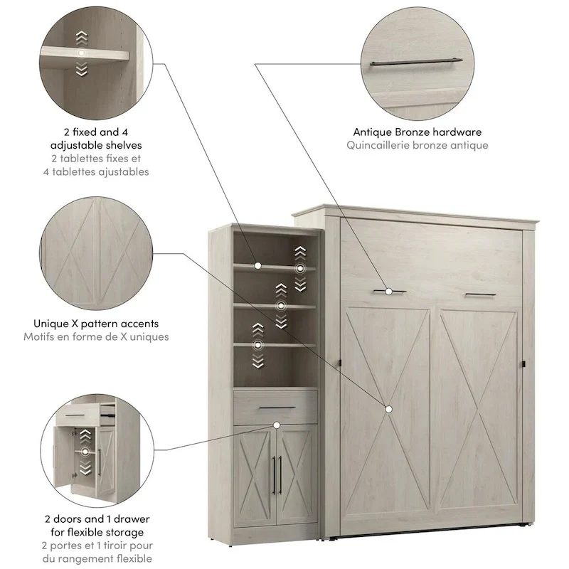 Key West Queen Murphy Bed with Wardrobe (94W) by Bestar