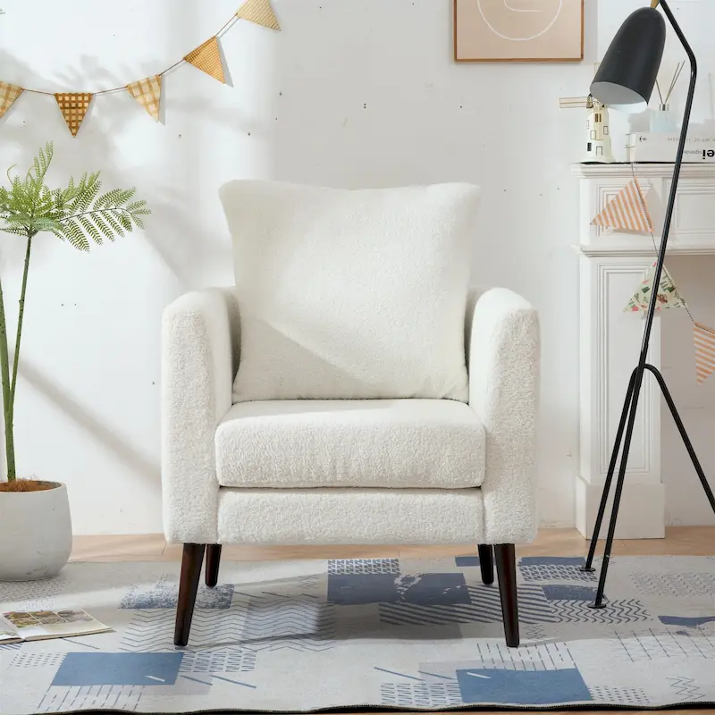 Modern 26.77 Upholstered Arm Chair with Solid Wood Legs and Waist Pillow