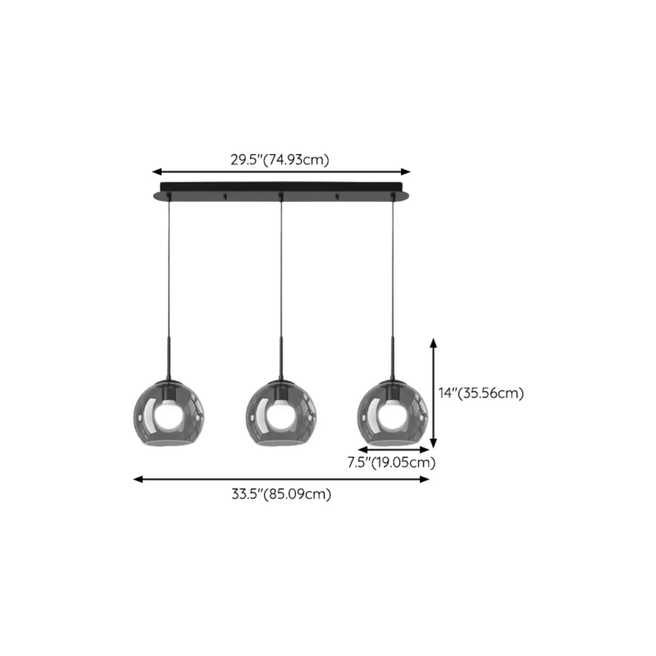 Modern 3-Light Glass Kitchen Pendant Light Adjustable Height