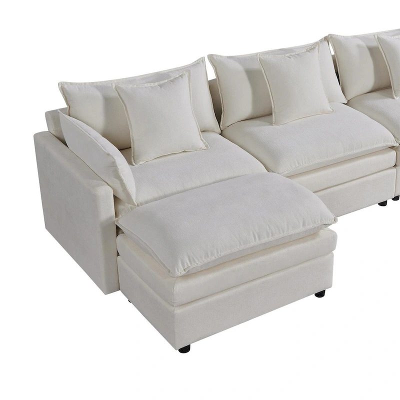 White 142.52  U-Shaped 6-Seater Sectional Sofa