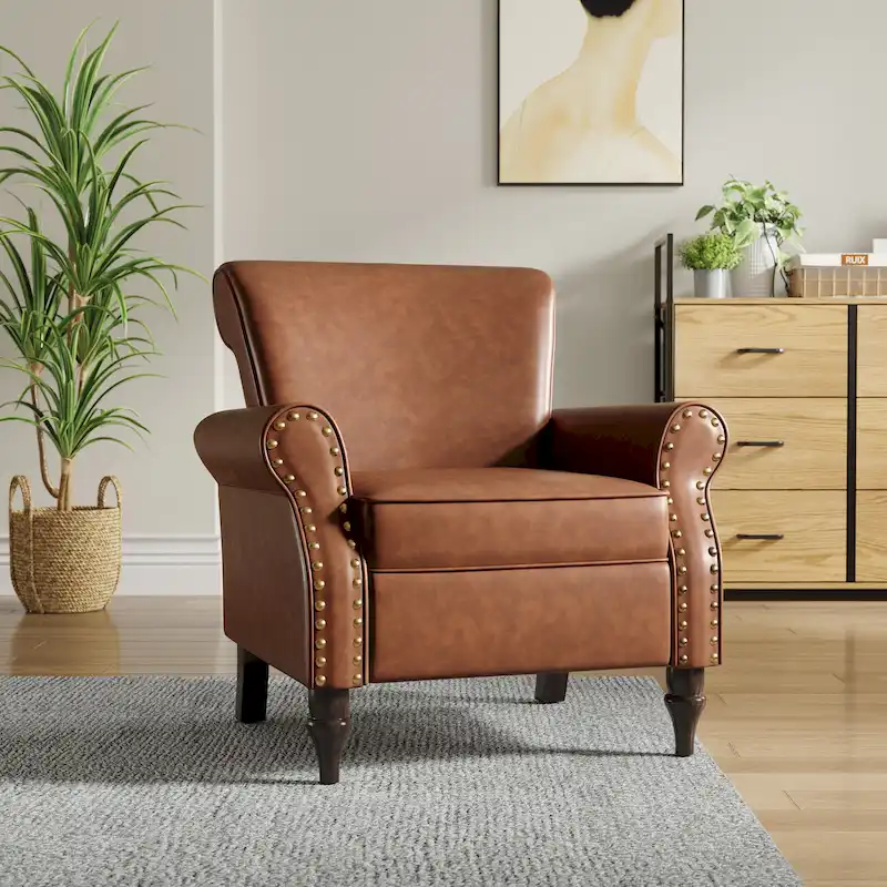 Nailheads Accent Chair Faux Leather Armchair