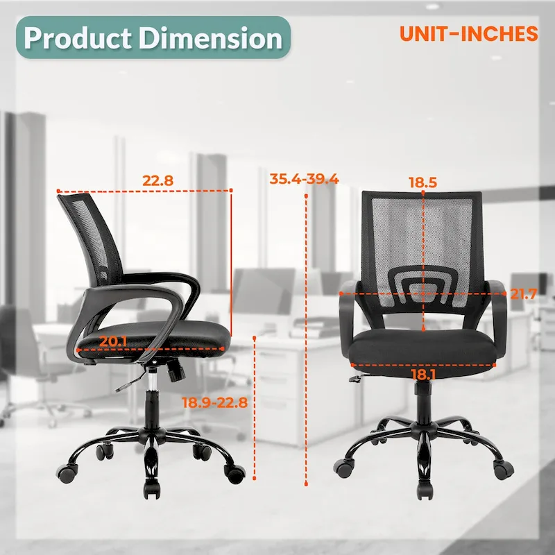 Ergonomic Swivel Office Chair, Black, Mesh Back, Adjustable Height, Seats 1