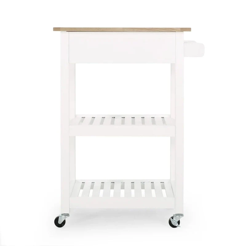 Compact Wooden Kitchen Cart with Wheels Shelves and Drawer