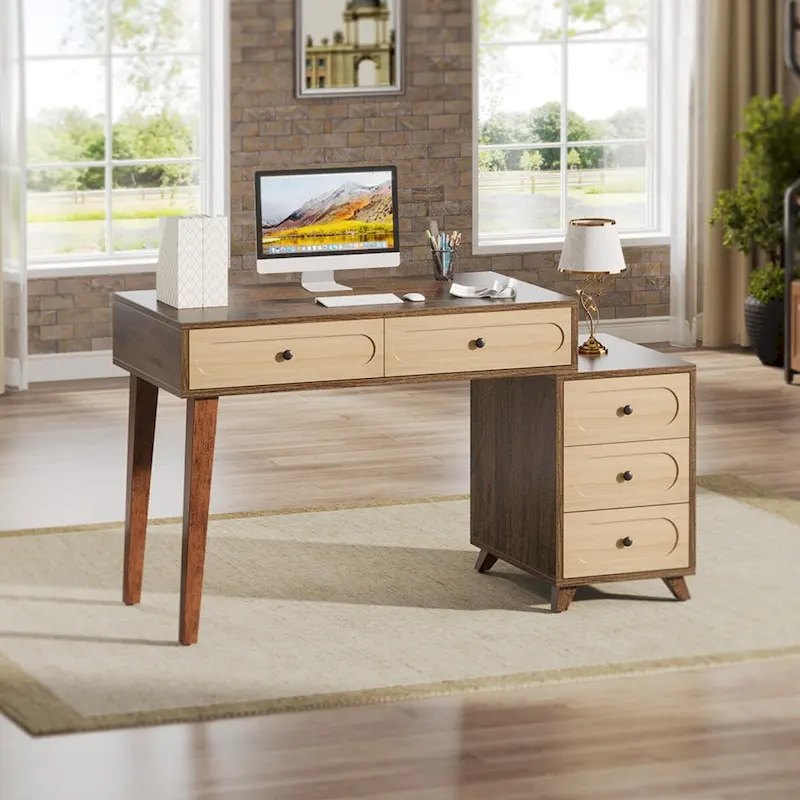 51-Inch Computer Desk with Reversible Drawer Cabinet and Printer Stand